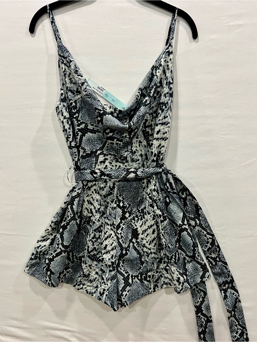 She + Sky Black and White Snake-Print Cowl-Neck Bodysuit
